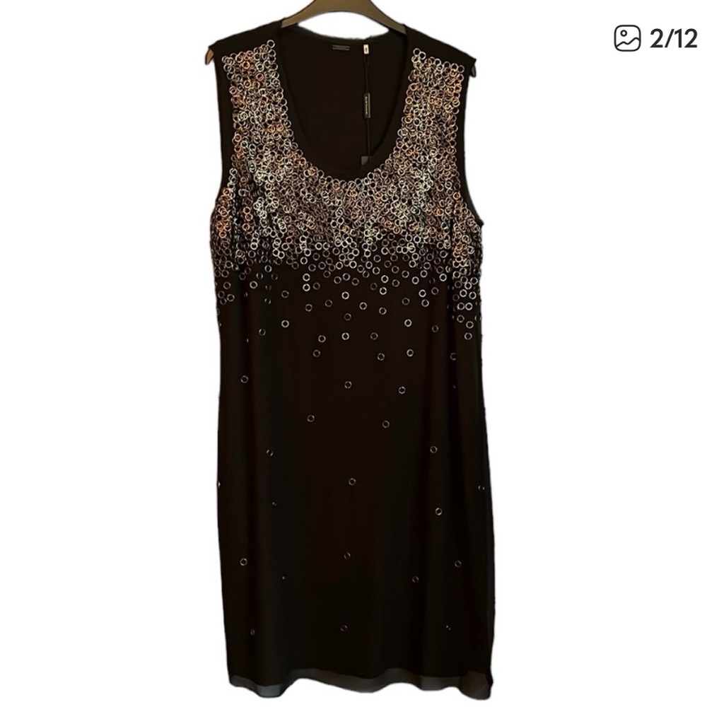 Elie Tahari Silk Sleeveless Black Dress with Metal Rings Size M